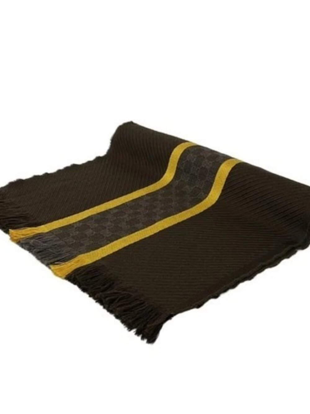 GUCCI - Dark Brown Yellow Wool Silk Scarf